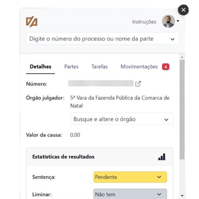 Interface da Extensão Assistente ADV